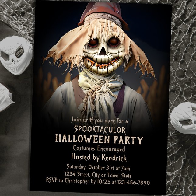 Spooky Creepy Scarecrow Halloween Costume Party Invitation (Creator Uploaded)