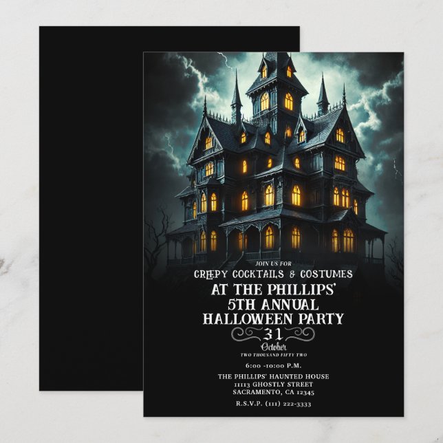 Spooky Creepy Scary Haunted House Halloween Party Invitation (Front/Back)