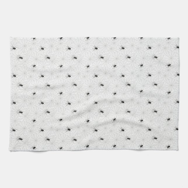 Spooky Creepy Spider Web Halloween Tea Towel (Horizontal)