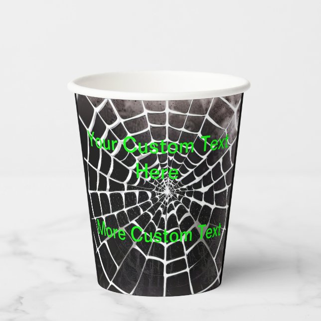 Spooky Creepy Spiderweb Pattern Halloween Custom Paper Cups (Front)