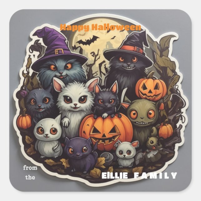 Spooky Critters Halloween Square Sticker (Front)