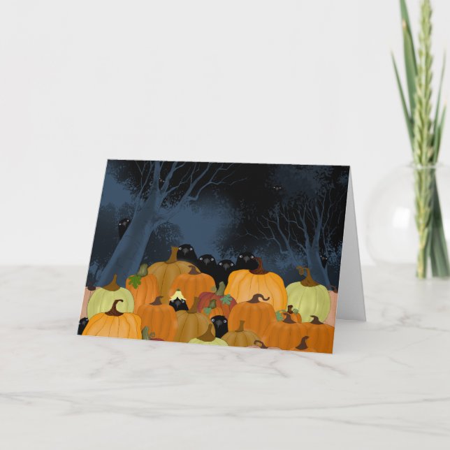 Spooky Crows Pumpkin Patch Greeting Card (Front)