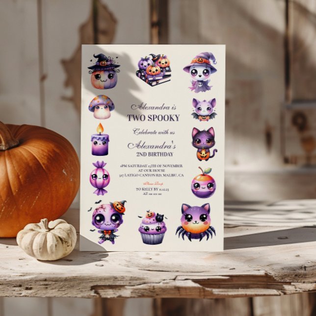 Spooky Cute 2nd Birthday Halloween Pastel Kawaii Invitation (Creator Uploaded)