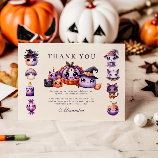 Spooky Cute 2nd Birthday Halloween Pastel Kawaii Thank You Card (Creator Uploaded)