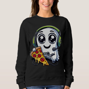 Spooky, Cute, and Cheesy: Ghost Enjoys Pizza Sweatshirt