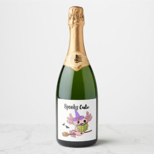 Spooky Cute Axolotl Halloween Sparkling Wine Label
