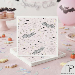 Spooky Cute Baby Bats Pink Napkin