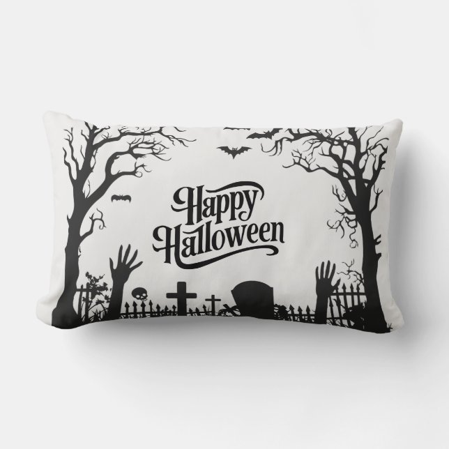 Spooky Cute Black and White Halloween  Lumbar Cushion (Front)