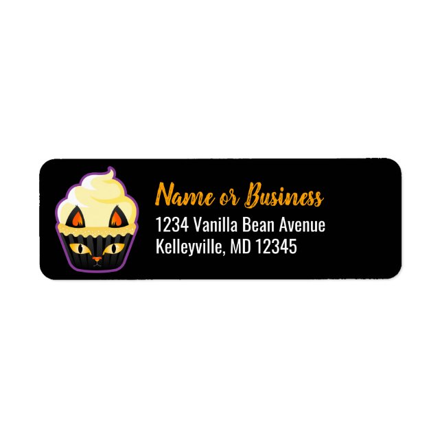 Spooky Cute Black Cat Cupcake Return Address (Front)