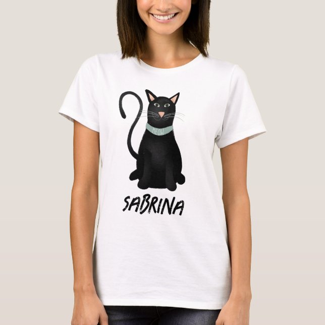 Spooky Cute Black Cat Halloween T-Shirt (Front)