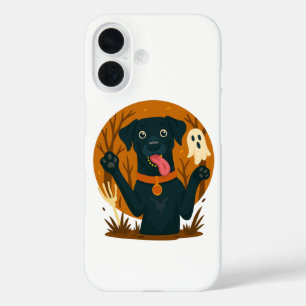 Spooky Cute Black Dog with Ghost iPhone 16 Case