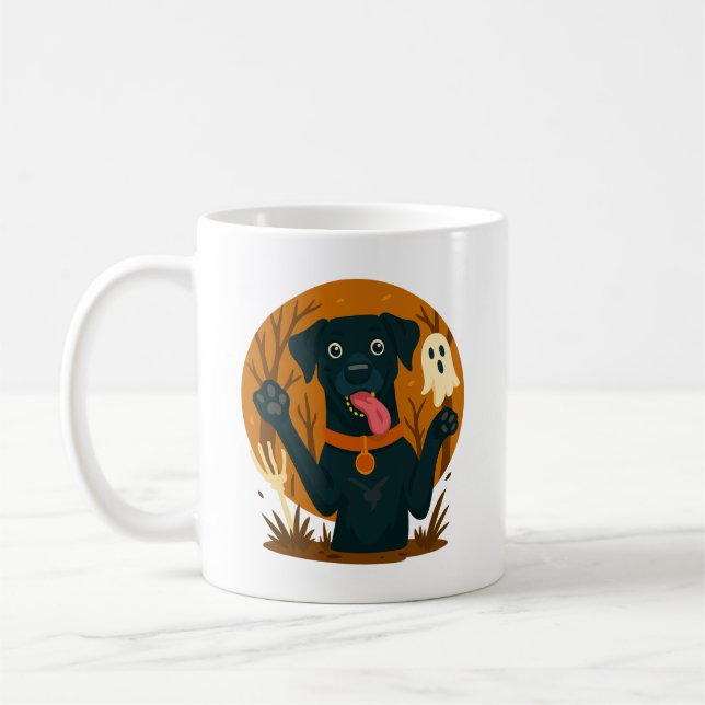 Spooky Cute Black Dog with Ghost  Coffee Mug (Left)