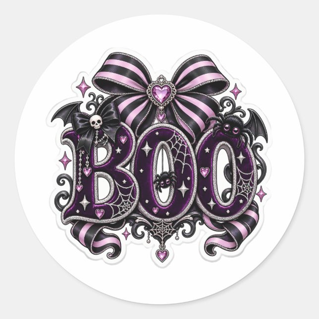 Spooky Cute "BOO" Halloween  Classic Round Sticker (Front)
