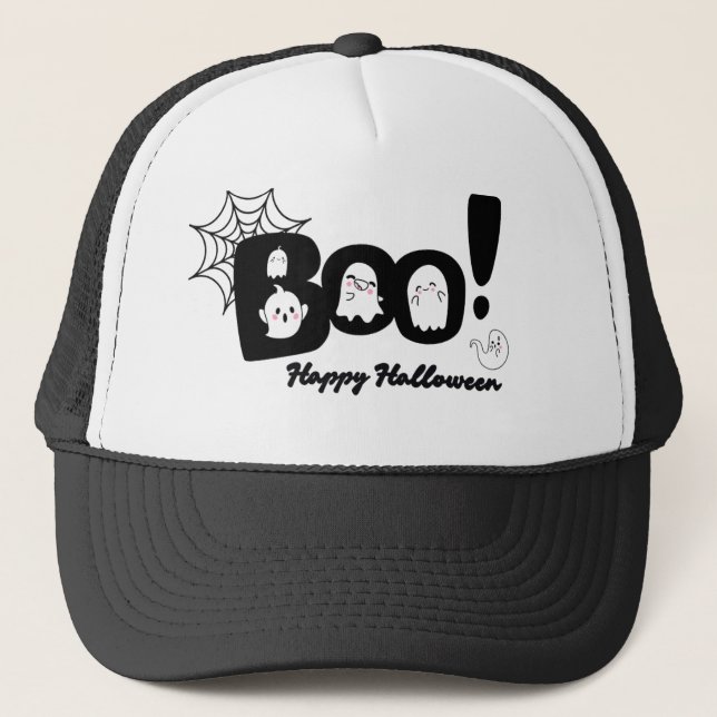 Spooky Cute "Boo!" Halloween Ghost Cap (Front)