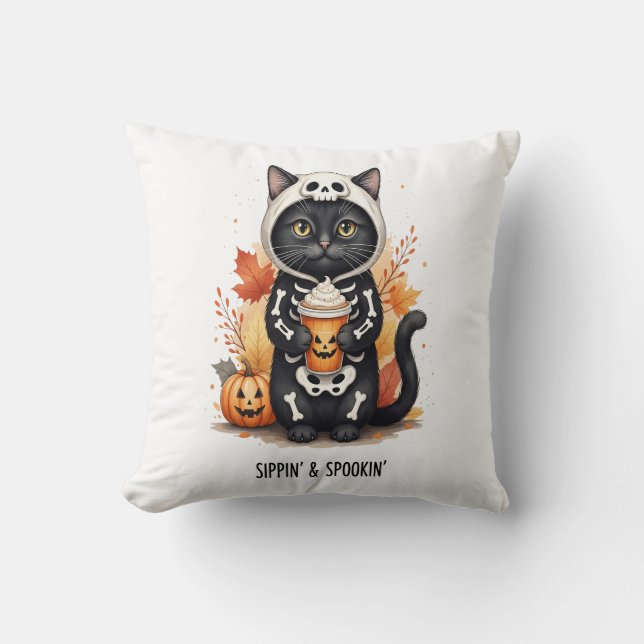 Spooky Cute Cat Halloween Cushion (Front)
