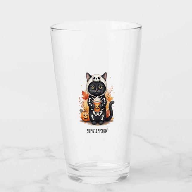 Spooky Cute Cat Halloween Glass (Front)