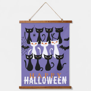 Spooky cute cat silhouette Happy Halloween Hanging Tapestry