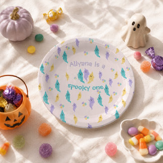 Spooky Cute Colourful Halloween Ghost Birthday Paper Plate