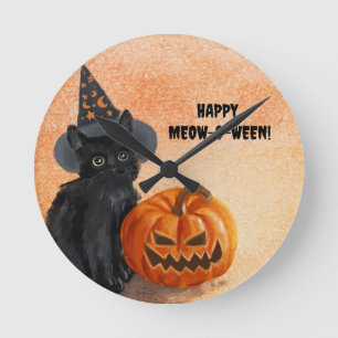 Spooky Cute Customisable Halloween Cat Wall Clock