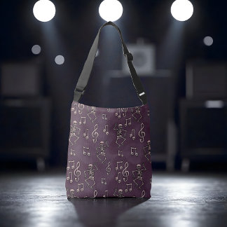 Spooky Cute Dancing Skeleton Music Notes Halloween Crossbody Bag