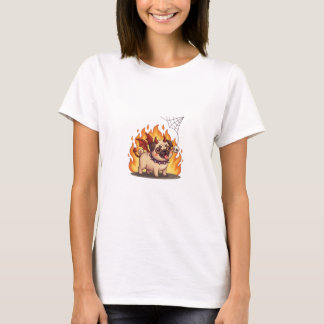 Spooky Cute Devil Pug Halloween - Kawaii Fiery Dog T-Shirt