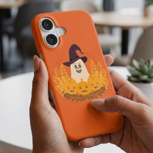 Spooky Cute Ghost And Pumpkins Autumn Wreath