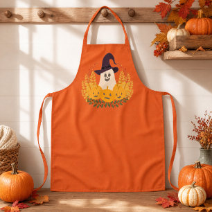 Spooky Cute Ghost And Pumpkins Autumn Wreath Apron
