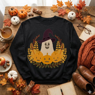Spooky Cute Ghost And Pumpkins Autumn Wreath Sweatshirt