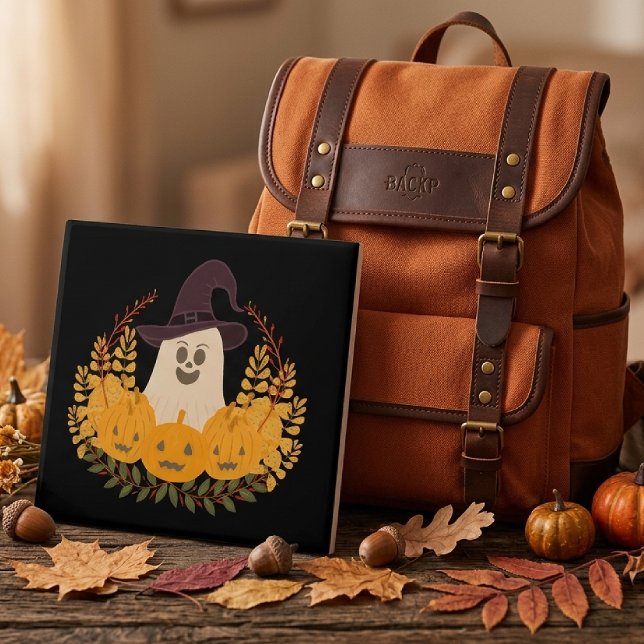 Spooky Cute Ghost And Pumpkins Autumn Wreath Tile (Creator Uploaded)