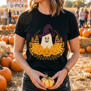 Spooky Cute Ghost And Pumpkins Autumn Wreath Tri-Blend Shirt