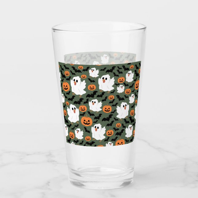 Spooky Cute Ghost Chickens with Pumpkins and Bats  Glass (Front)