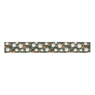 Spooky Cute Ghost Chickens with Pumpkins and Bats Grosgrain Ribbon