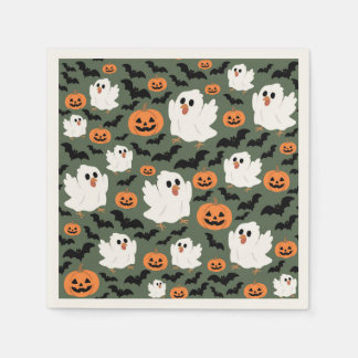 Spooky Cute Ghost Chickens with Pumpkins and Bats Napkin