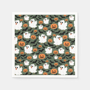 Spooky Cute Ghost Chickens with Pumpkins and Bats Napkin