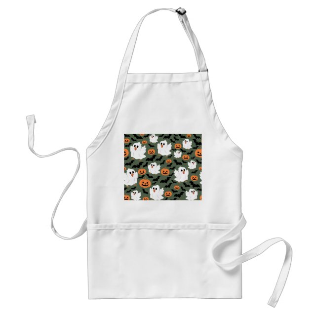 Spooky Cute Ghost Chickens with Pumpkins and Bats  Standard Apron (Front)