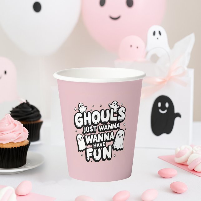 Spooky Cute Ghost Halloween Birthday Pink Paper Cups (Creator Uploaded)