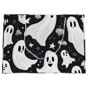 Spooky Cute Ghost Halloween Black White Large Gift Bag