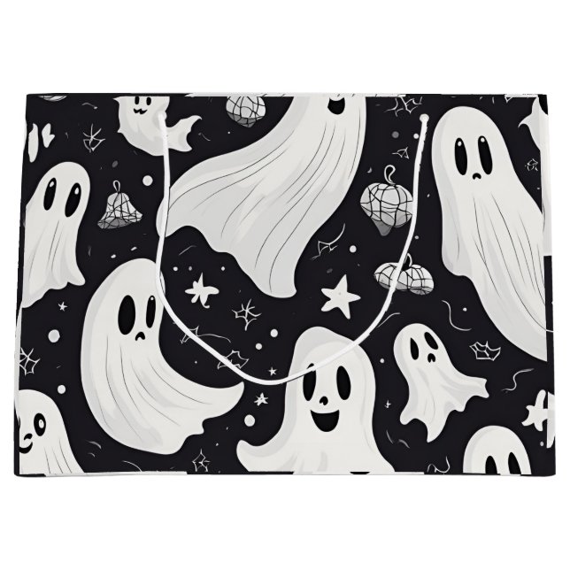 Spooky Cute Ghost Halloween Black White Large Gift Bag (Front)