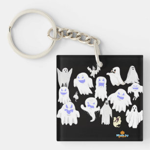 Spooky Cute Ghost Illustration Pattern – Halloween Key Ring