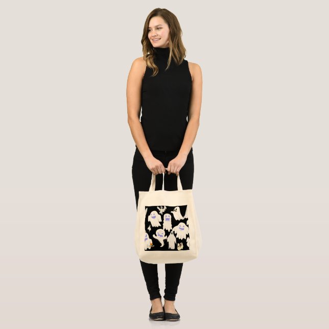 Spooky Cute Ghost Illustration Pattern – Halloween Tote Bag (Front (Model))