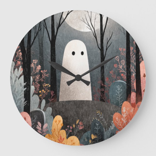 Spooky Cute Ghost Nursery Halloween Clock (Front)