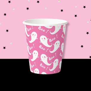 Spooky Cute Ghost Pattern Halloween Pink Paper cup