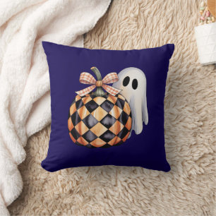 Spooky Cute Ghost Peek Halloween T-Shirt, Checkere Cushion