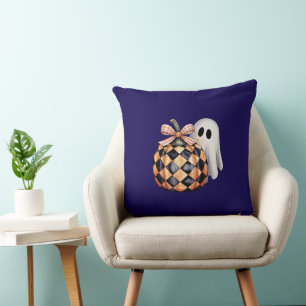 Spooky Cute Ghost Peek Halloween T-Shirt, Checkere Cushion