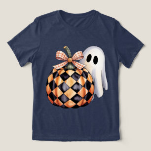 Spooky Cute Ghost Peek Halloween T-Shirt, Checkere Tri-Blend Shirt