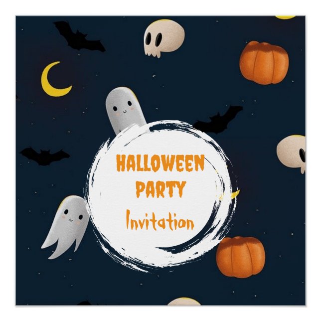 Spooky Cute Ghost Pumpkin Dark Halloween Party  Poster (Front)