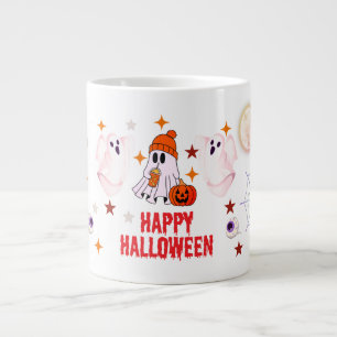 Spooky Cute Ghost, Witch, Bat & Bloody Handprint Large Coffee Mug