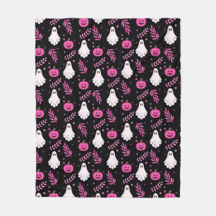 Spooky Cute Ghosts & Pink Pumpkins Halloween Fleece Blanket