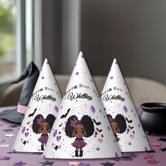 Spooky Cute girl afro-puff Birthday Hat (Spooky Cute girl afro-puff Birthday Hat)