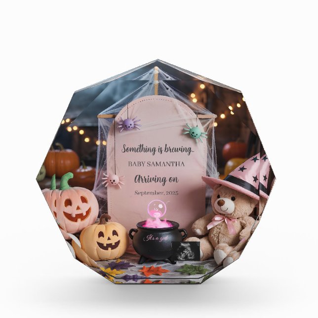 Spooky Cute Girl Halloween Pregnancy Announcement  Photo Block (Front)